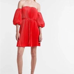 Express Pink Off-Shoulder Puff Sleeve Sundress